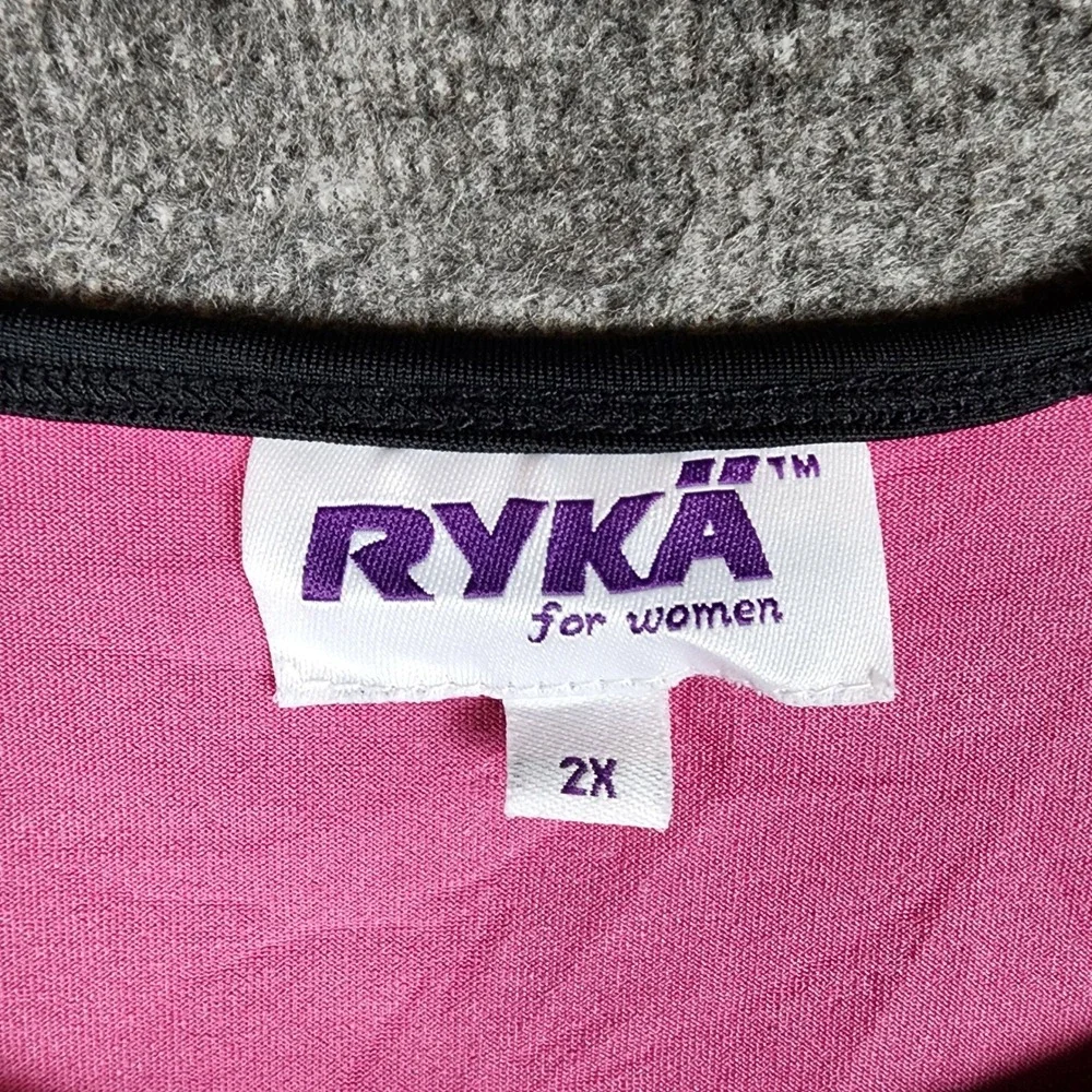 Ryka T-Shirt Womens 2X Athleisure Pink Black Colorblock Logo EUC